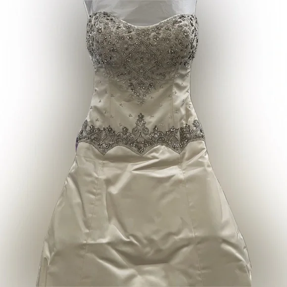 Platinum Priscilla of Boston Elegant Ivory Crystal Embellished Wedding Dress - Picture 4 of 15